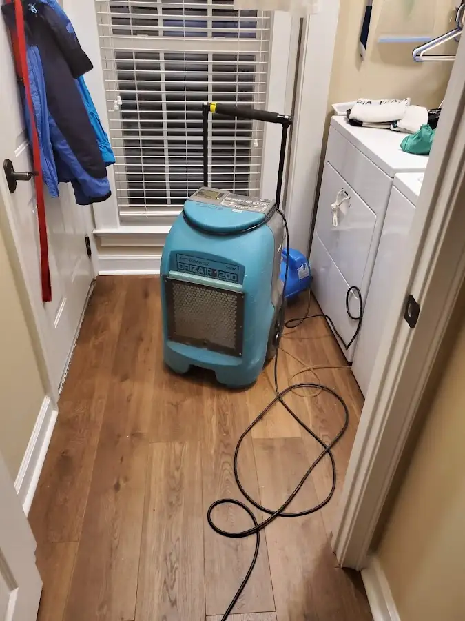Commercial dehumidifier deployed for Flood Damage Cleanup in East Riverdale